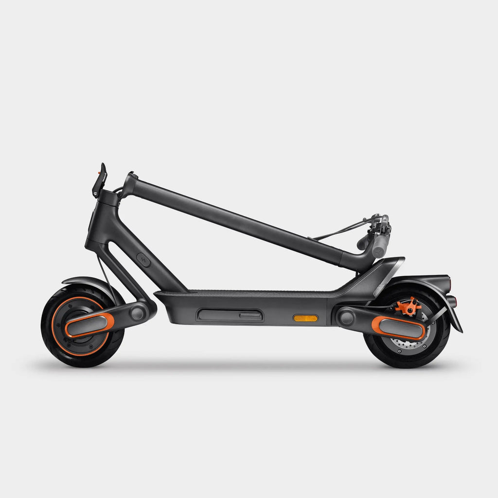 Folded ElitePrime e-scooter for easy storage